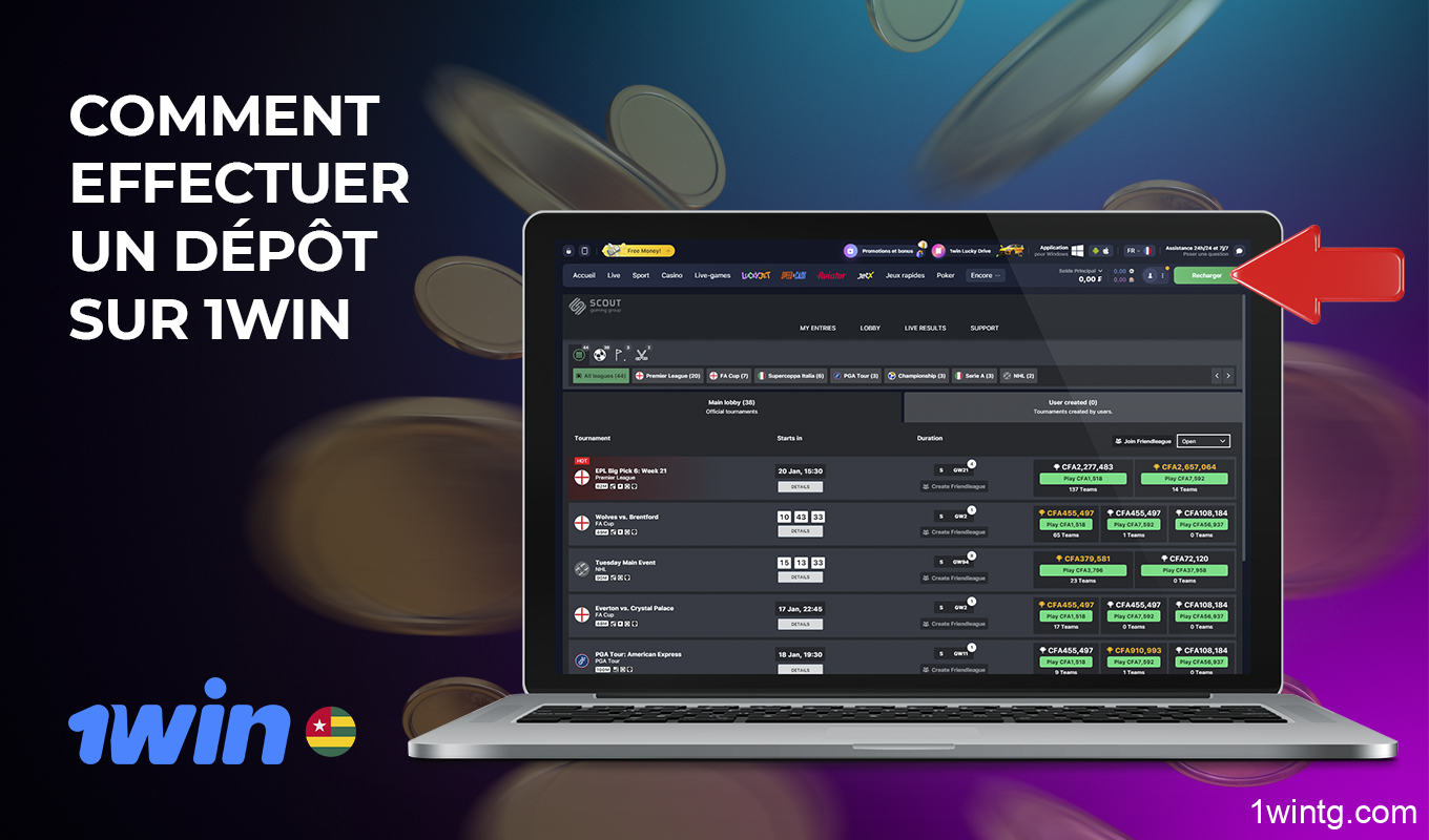 Les utilisateurs de 1win au Togo peuvent déposer de l'argent sur leur compte et commencer à jouer aux machines à sous, au casino en direct et aux jeux d'argent, à parier sur des événements sportifs