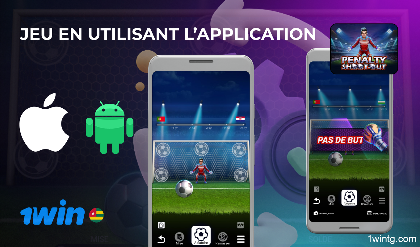 Penalty Shoot Out 1win est disponible dans l'application mobile pour Android et iOS, ainsi que dans le navigateur mobile